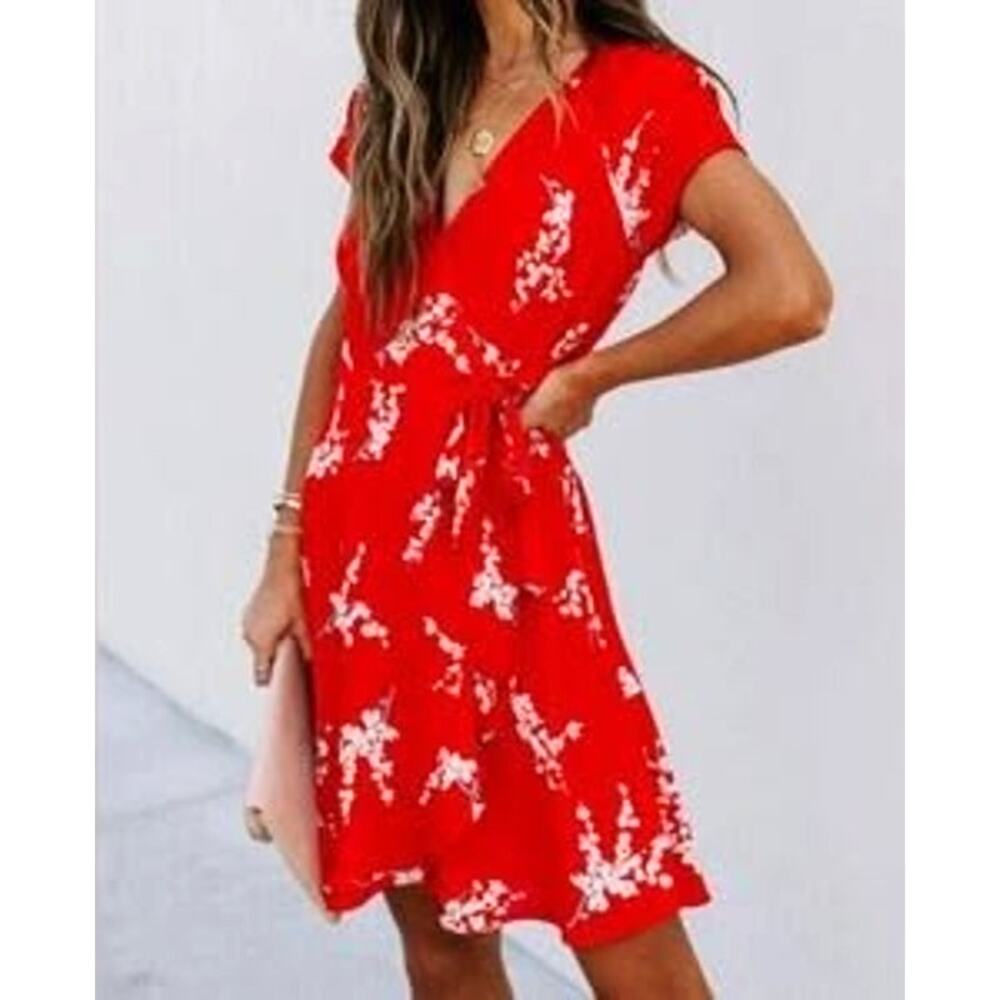 NWT Collective Concepts Floral Printed Short Sleeve Flowing Wrap V-Neck Dress